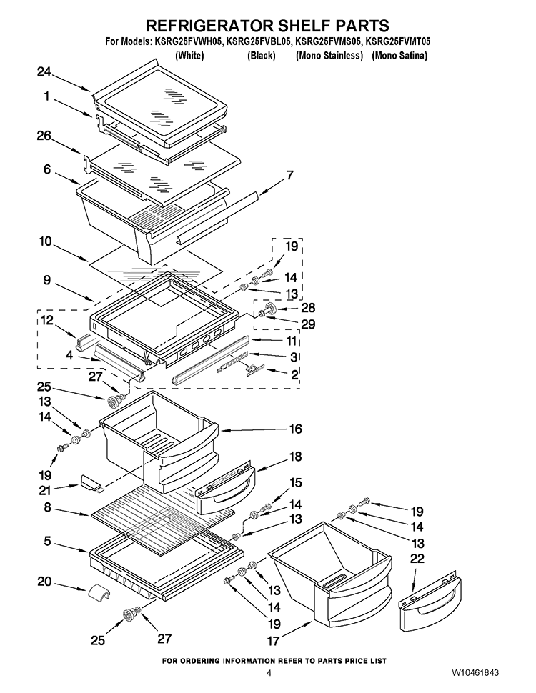 REFRIGERATOR SHELF PARTS Diagram and Parts List for KSRG25FVMS05  KitchenAid Refrigerator