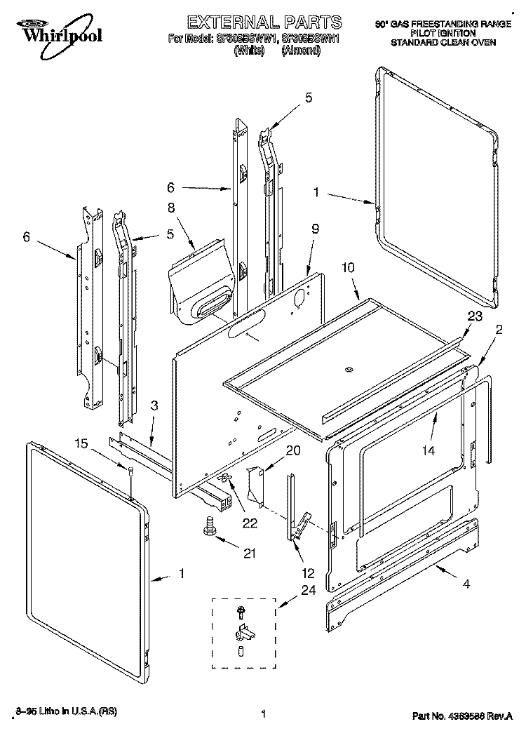 EXTERNAL Diagram and Parts List for SF305BSWW1  Whirlpool Range