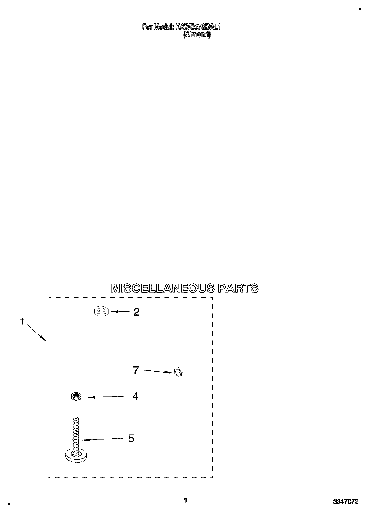 MISCELLANEOUS Diagram and Parts List for KAWE578BAL1  KitchenAid Washer