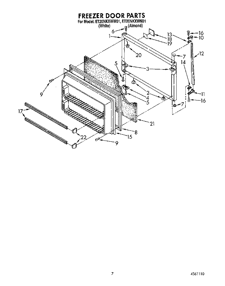 FREEZER DOOR Diagram and Parts List for ET20NKXWN01  Whirlpool Refrigerator