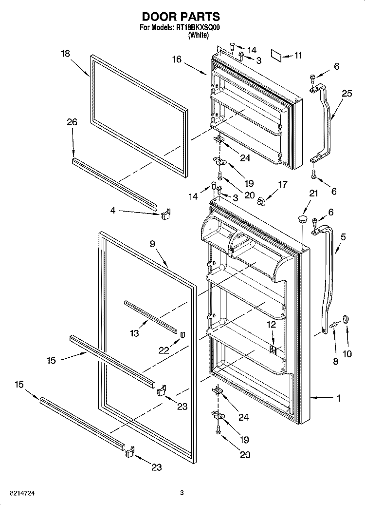 DOOR PARTS Diagram and Parts List for RT18BKXSQ00  Roper Refrigerator