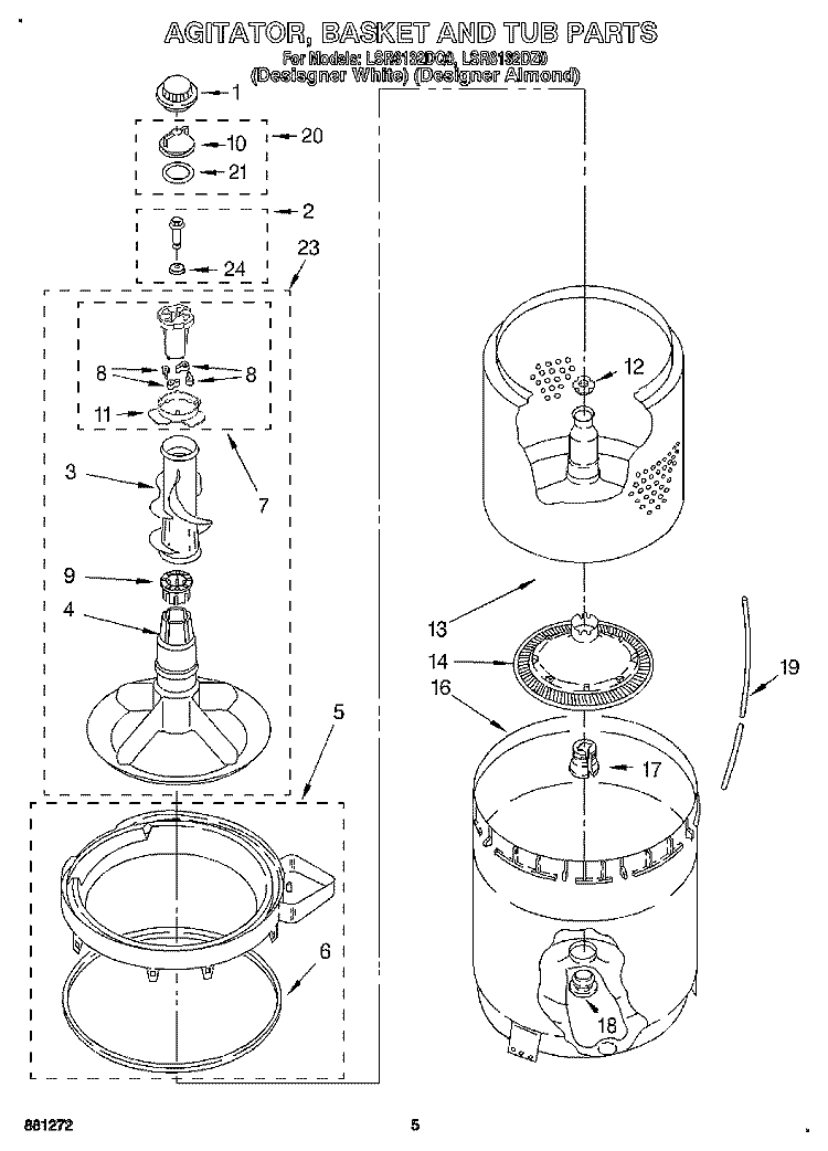 AGITATOR, BASKET AND TUB Diagram and Parts List for LSR6132DZ0  Whirlpool Washer