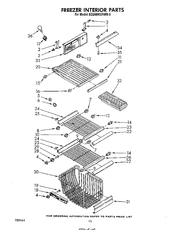FREEZER INTERIOR Diagram and Parts List for ED26MKXRWR0  Whirlpool Refrigerator
