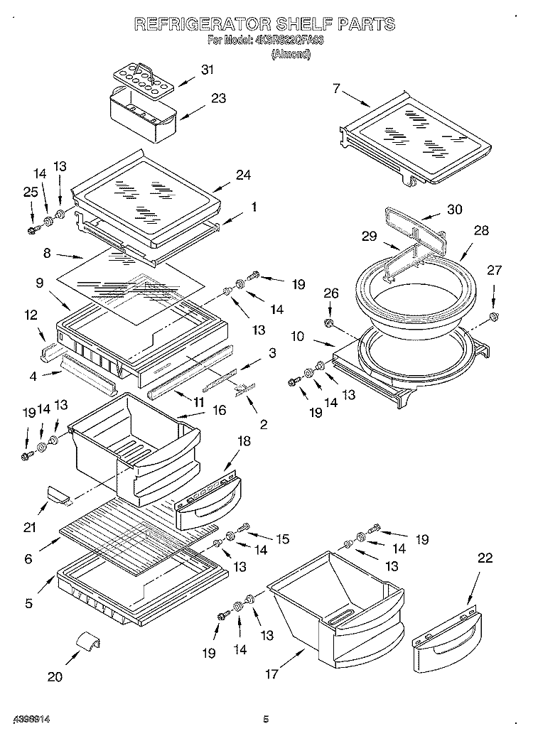 REFRIGERATOR SHELF Diagram and Parts List for 4KSRS22QFA03  KitchenAid Refrigerator