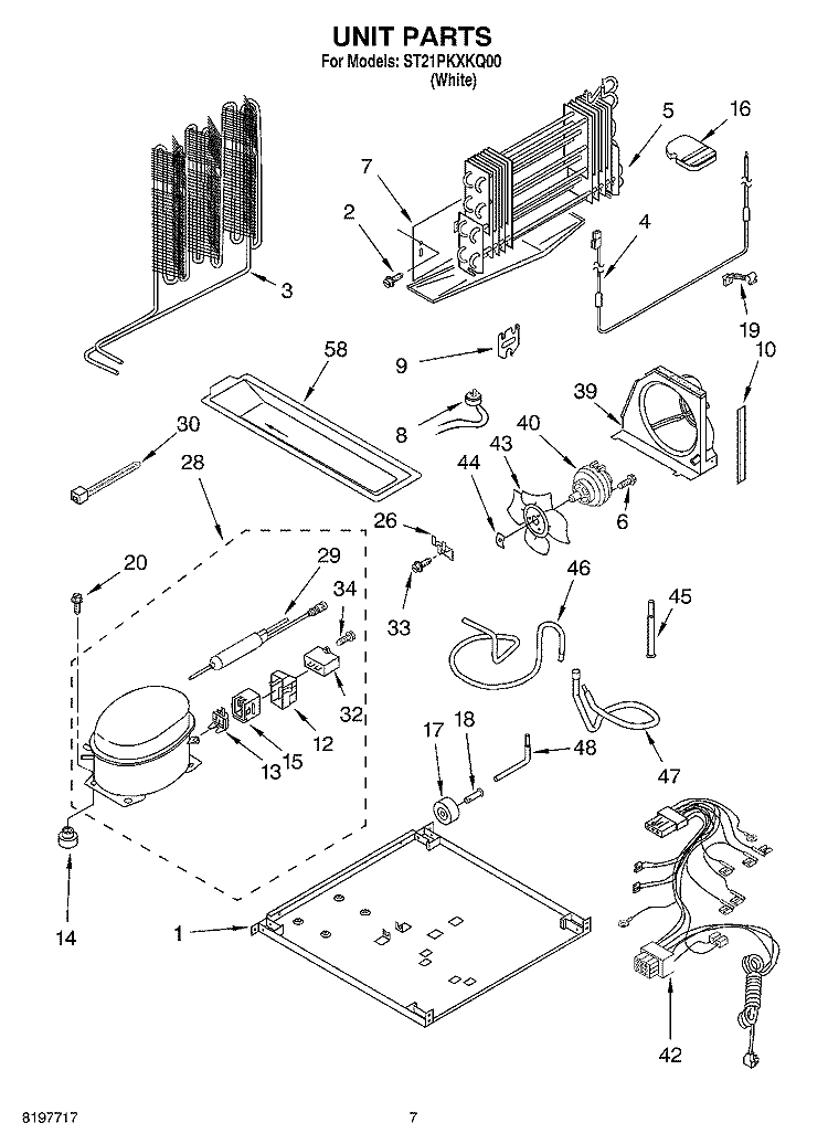 UNIT Diagram and Parts List for ST21PKXKQ00  Whirlpool Refrigerator