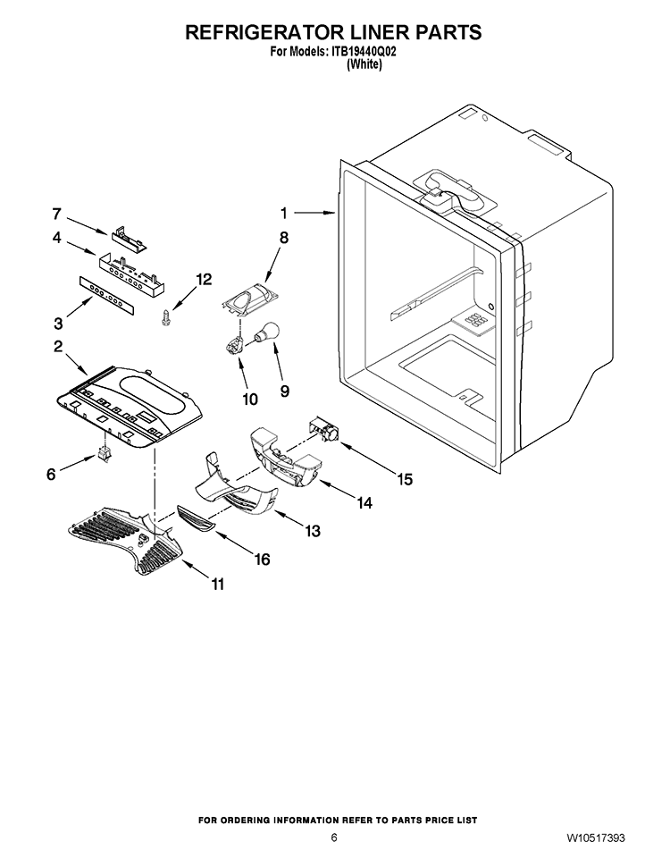 REFRIGERATOR LINER PARTS Diagram and Parts List for ITB19440Q02  Inglis Refrigerator
