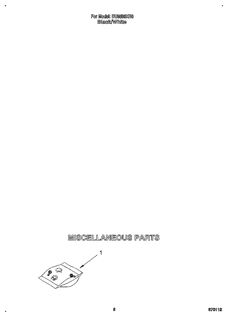 MISCELLANEOUS Diagram and Parts List for DU8550XB0  Whirlpool Dishwasher