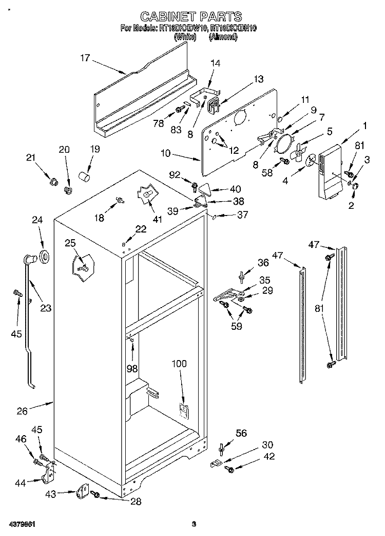 CABINET Diagram and Parts List for RT18DKXDN10  Roper Refrigerator