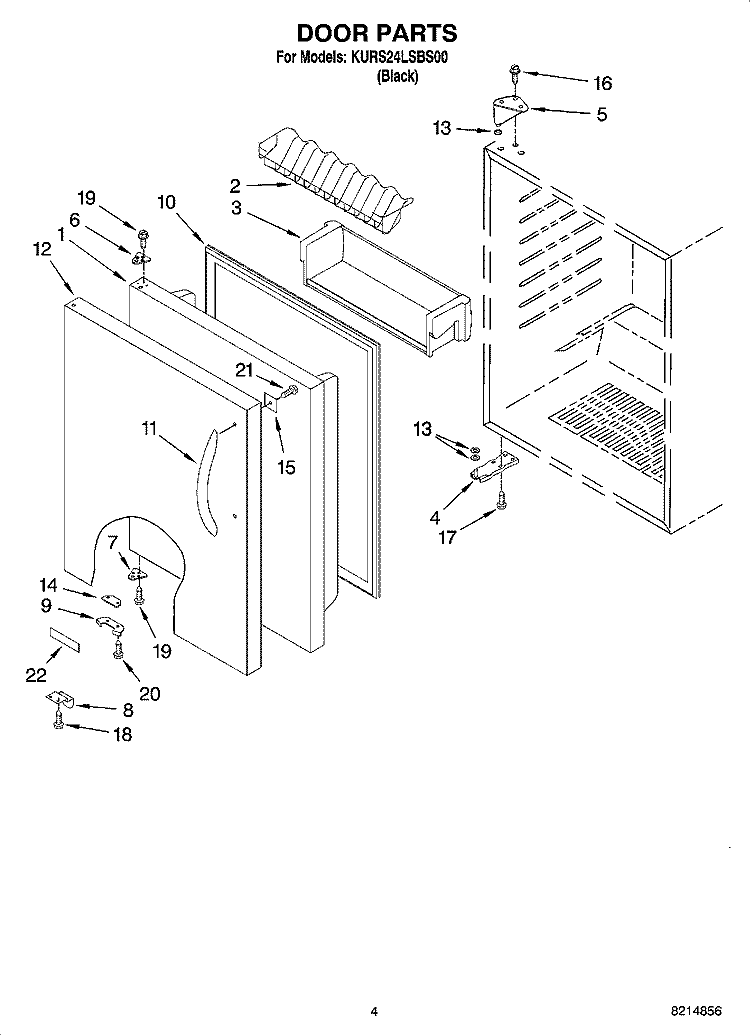 DOOR PARTS Diagram and Parts List for KURS24LSBS00  KitchenAid Refrigerator