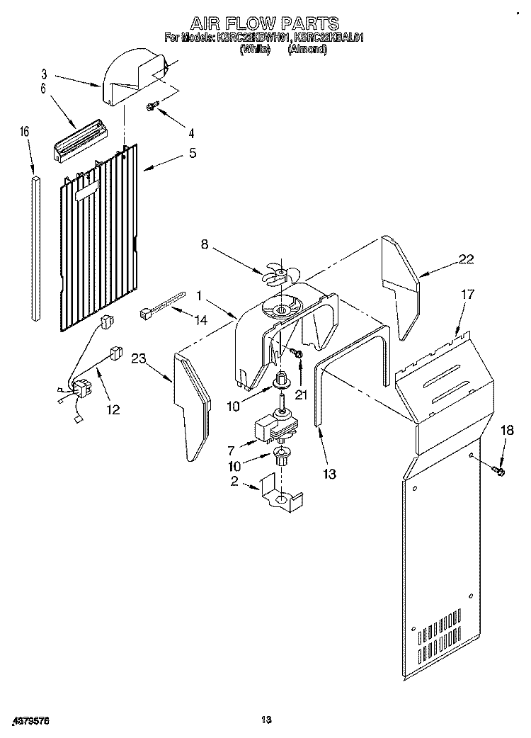 AIR FLOW, LIT/OPTIONAL Diagram and Parts List for KSRC22KBAL01  KitchenAid Refrigerator