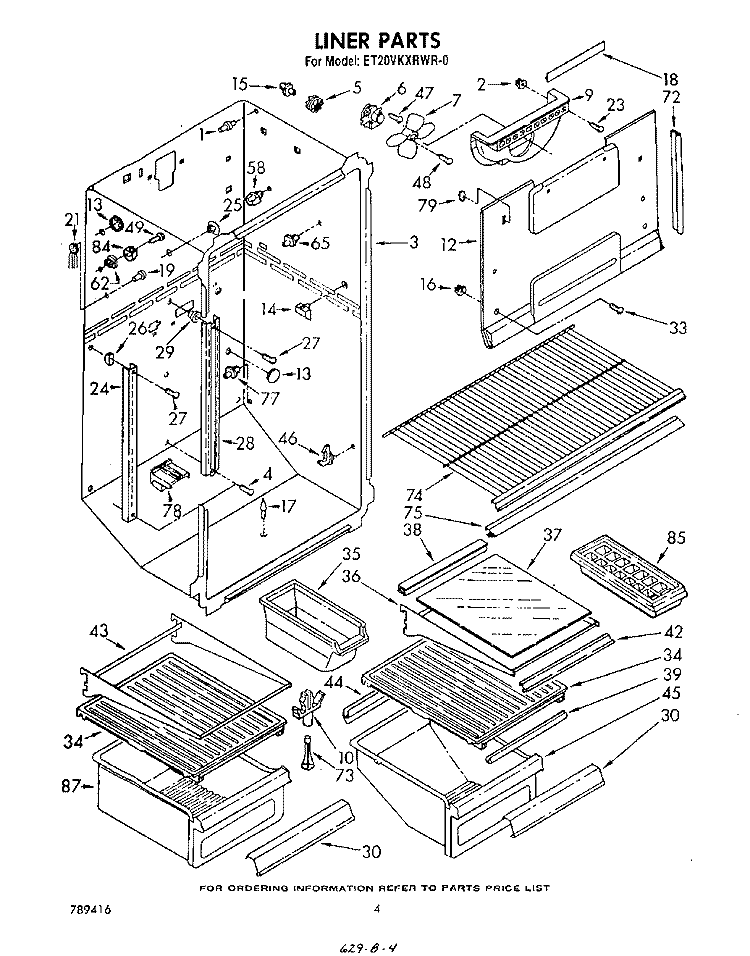 LINER Diagram and Parts List for ET20VKXRWR0  Whirlpool Refrigerator