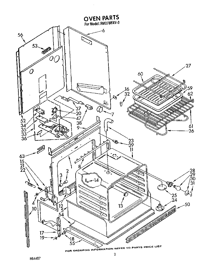 OVEN, LIT/OPTIONAL Diagram and Parts List for RM278BXV3  Whirlpool Microwave Oven Combo