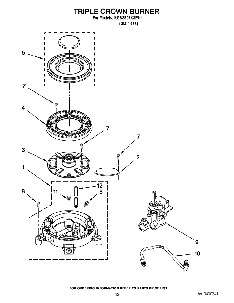 TRIPLE CROWN BURNER Diagram and Parts List for KGSS907XSP01  KitchenAid Range