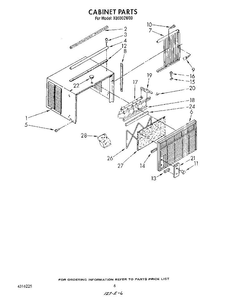 CABINET Diagram and Parts List for X05002W00  Roper Air Conditioner
