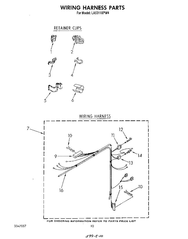 WIRING HARNESS Diagram and Parts List for LA5311XPW4  Whirlpool Washer