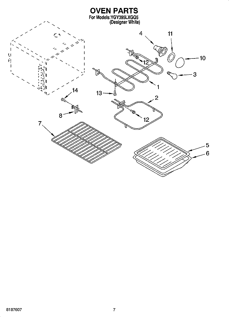 OVEN PARTS, MISCELLANEOUS PARTS Diagram and Parts List for YGY395LXGQ5  Whirlpool Range