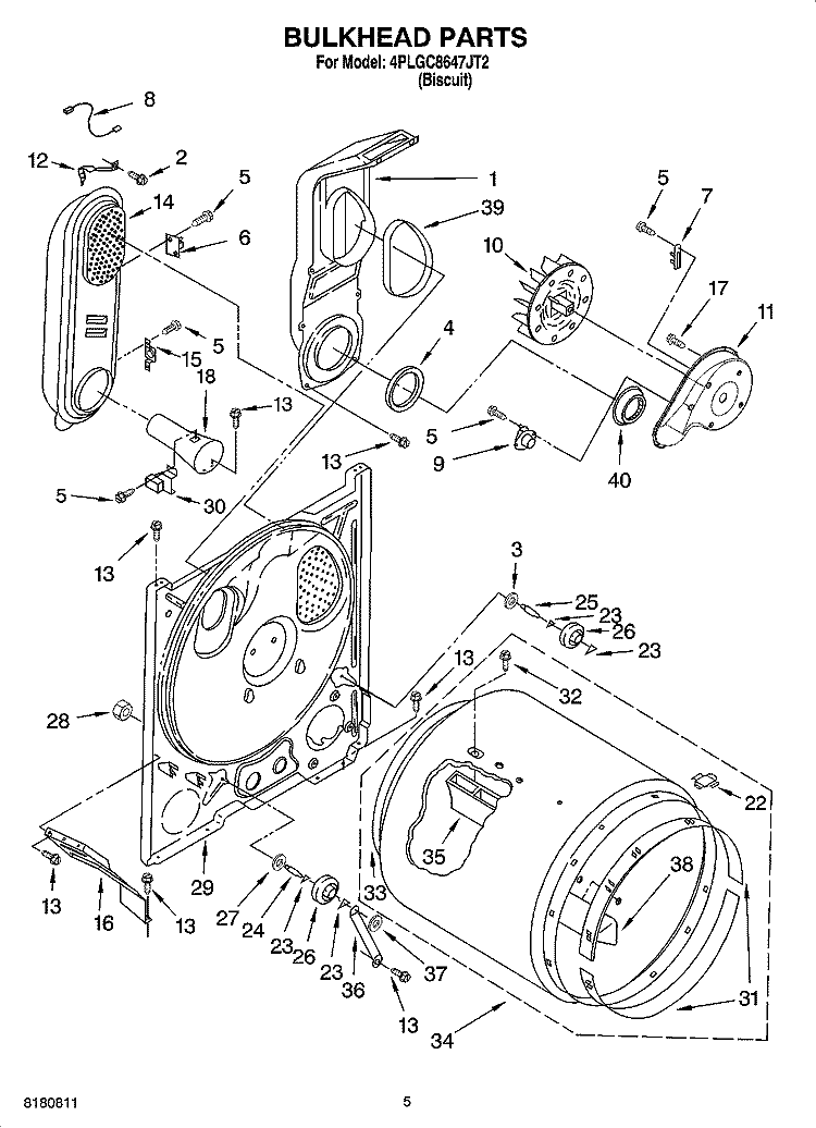 BULKHEAD PARTS Diagram and Parts List for 4PLGC8647JT2  Whirlpool Dryer