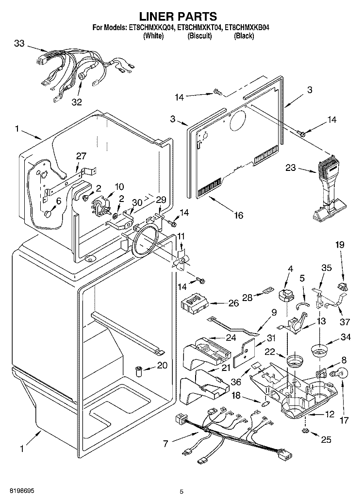 LINER PARTS Diagram and Parts List for ET8CHMXKT04  Whirlpool Refrigerator