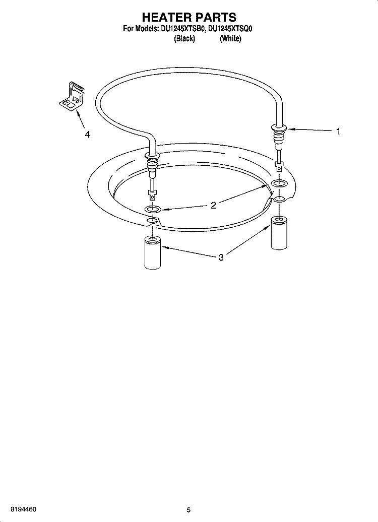 HEATER PARTS Diagram and Parts List for DU1245XTSQ0  Whirlpool Dishwasher