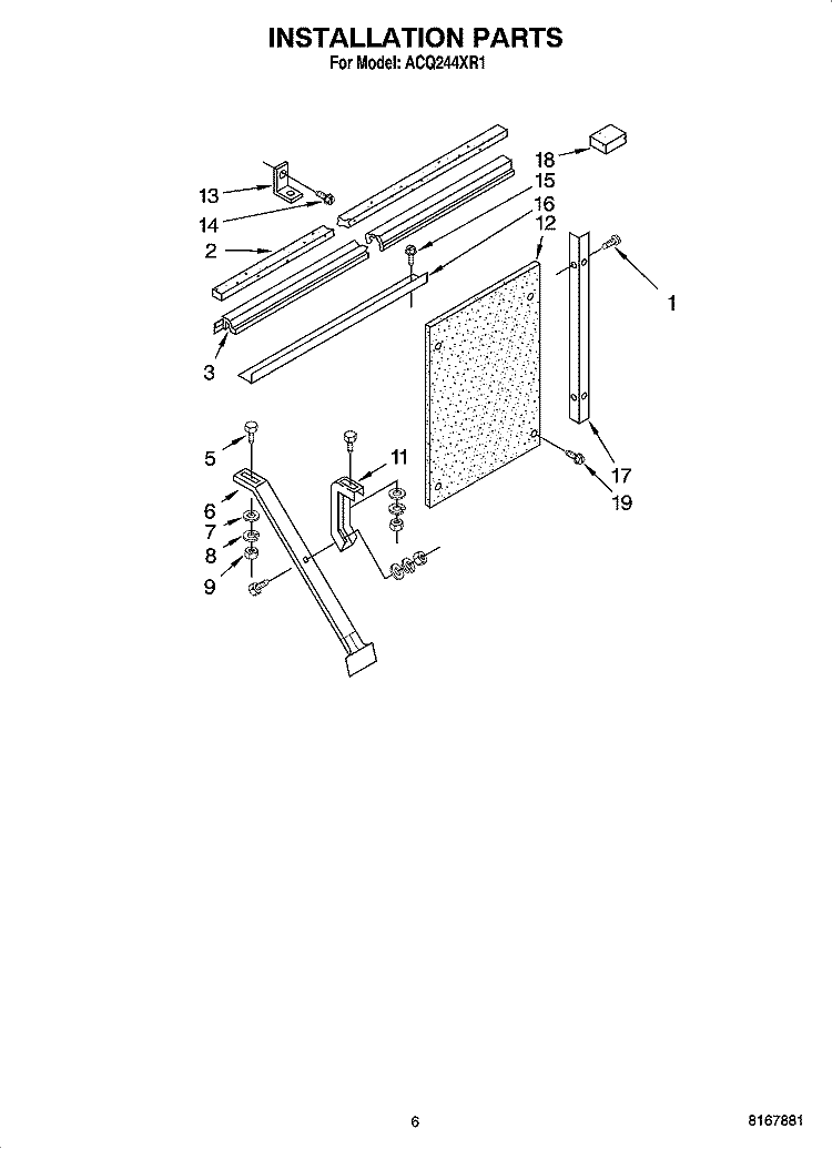 INSTALLATION PARTS Diagram and Parts List for ACQ244XR1  Whirlpool Air Conditioner
