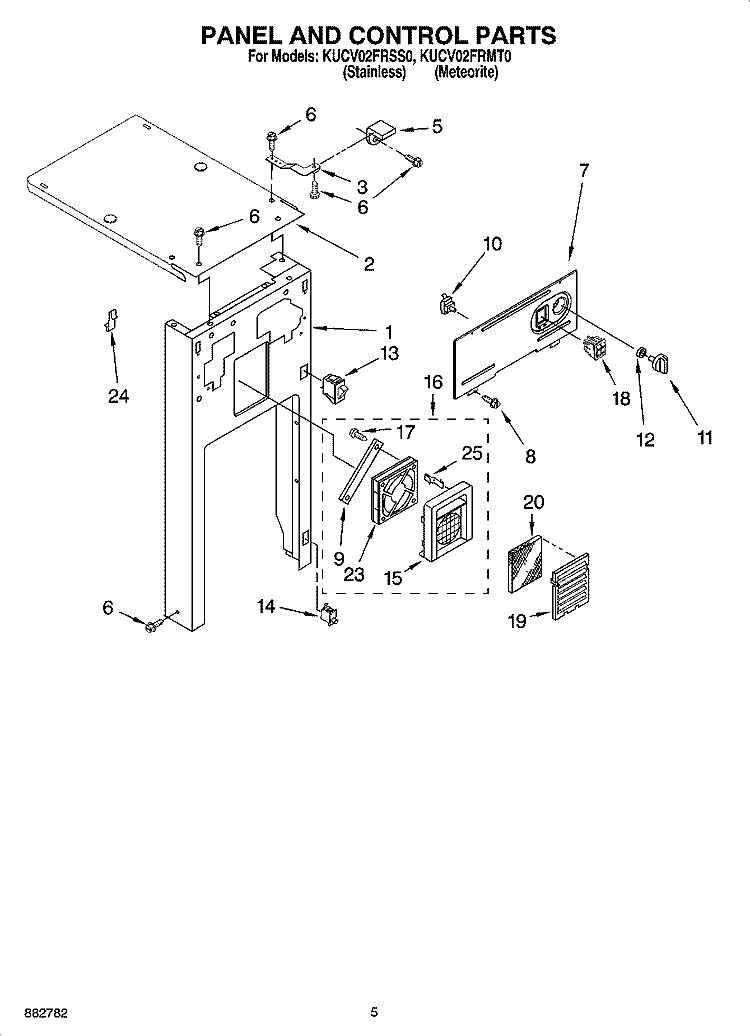 PANEL AND CONTROL PARTS Diagram and Parts List for KUCV02FRSS0  KitchenAid Trash Compactor