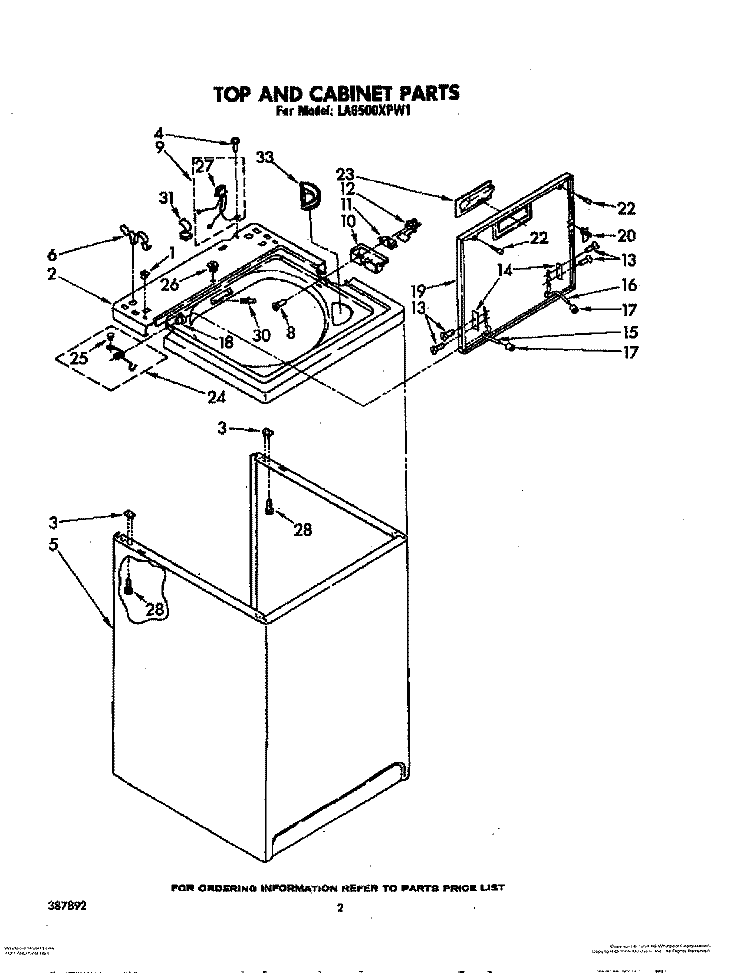 TOP AND CABINET, LIT/OPTIONAL Diagram and Parts List for LA6500XPW1  Whirlpool Washer
