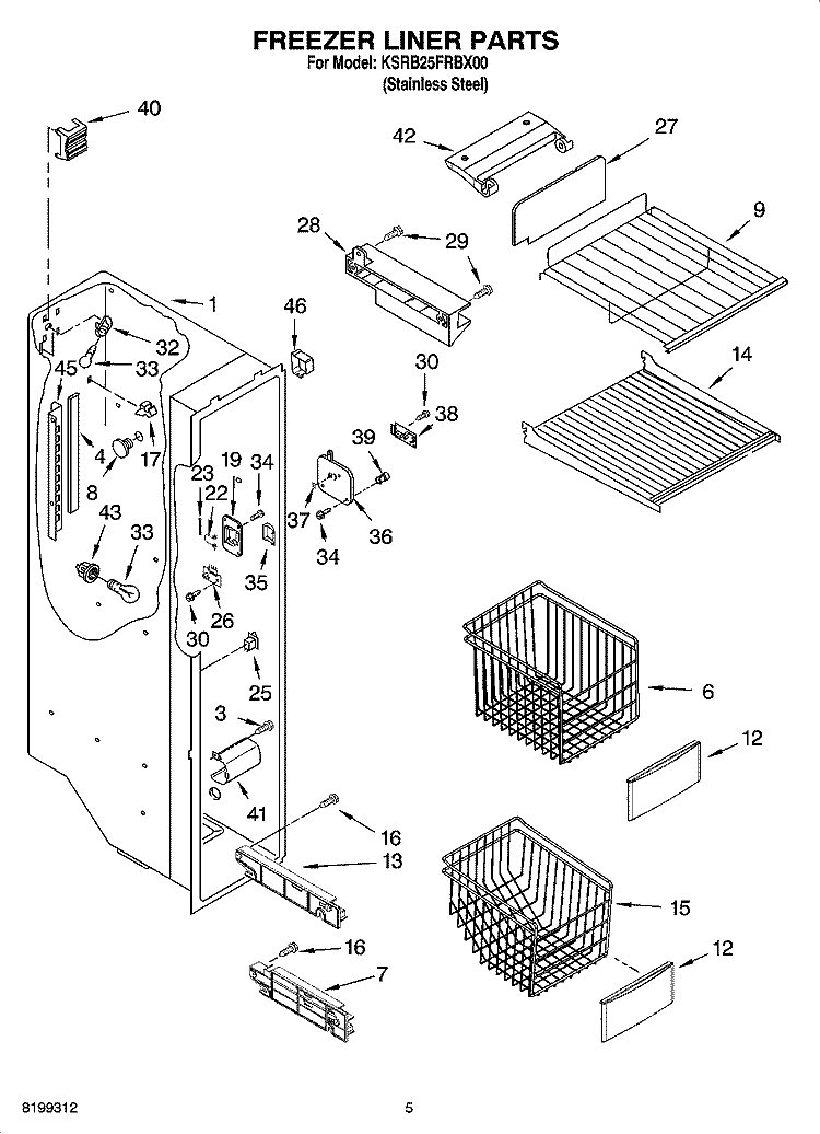 FREEZER LINER PARTS Diagram and Parts List for KSRB25FRBX00  KitchenAid Refrigerator