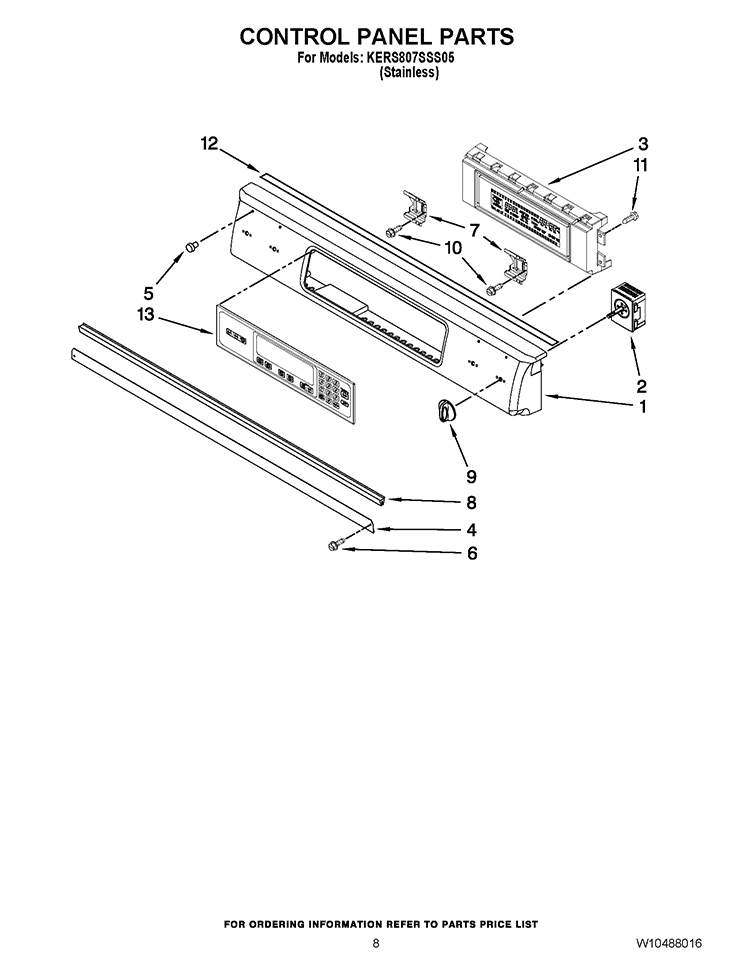 CONTROL PANEL PARTS Diagram and Parts List for KERS807SSS05  KitchenAid Range