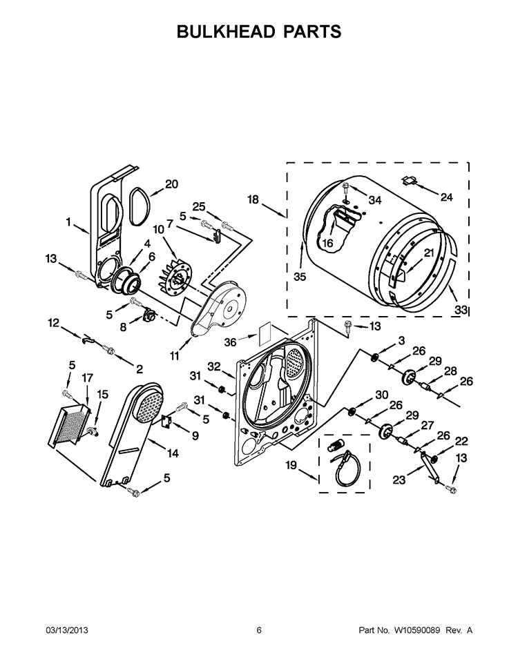 BULKHEAD PARTS Diagram and Parts List for RED4640YQ1  Roper Dryer