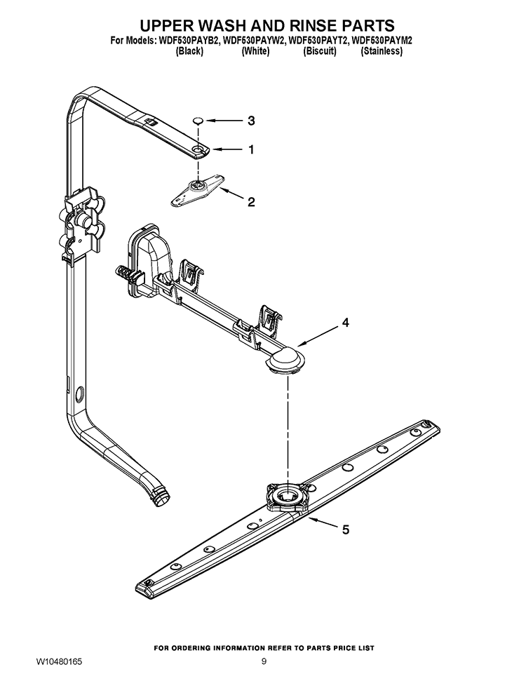 UPPER WASH AND RINSE PARTS Diagram and Parts List for WDF530PAYM2  Whirlpool Dishwasher