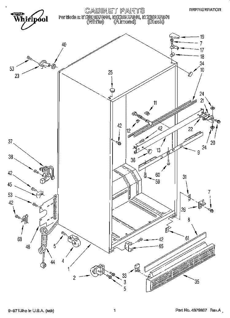 CABINET Diagram and Parts List for ET20DMXAB01  Whirlpool Refrigerator