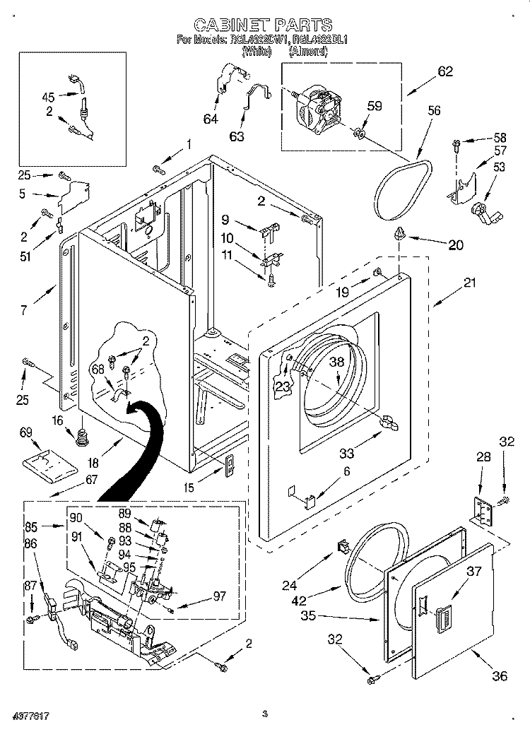 CABINET Diagram and Parts List for RGL4622DL1  Roper Dryer