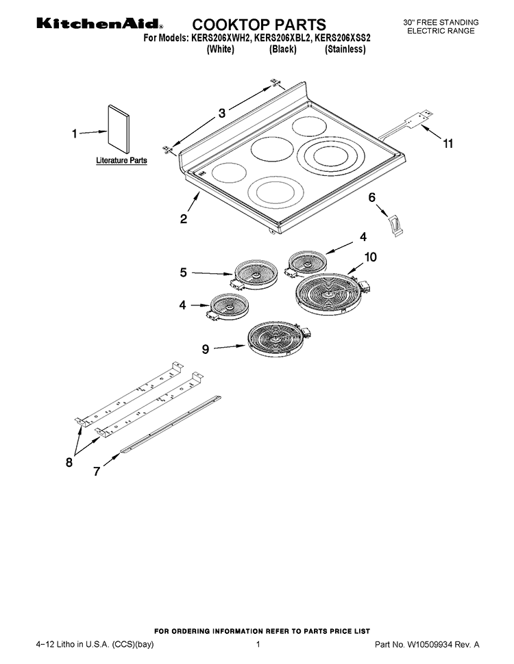 COOKTOP PARTS Diagram and Parts List for KERS206XSS2  KitchenAid Range