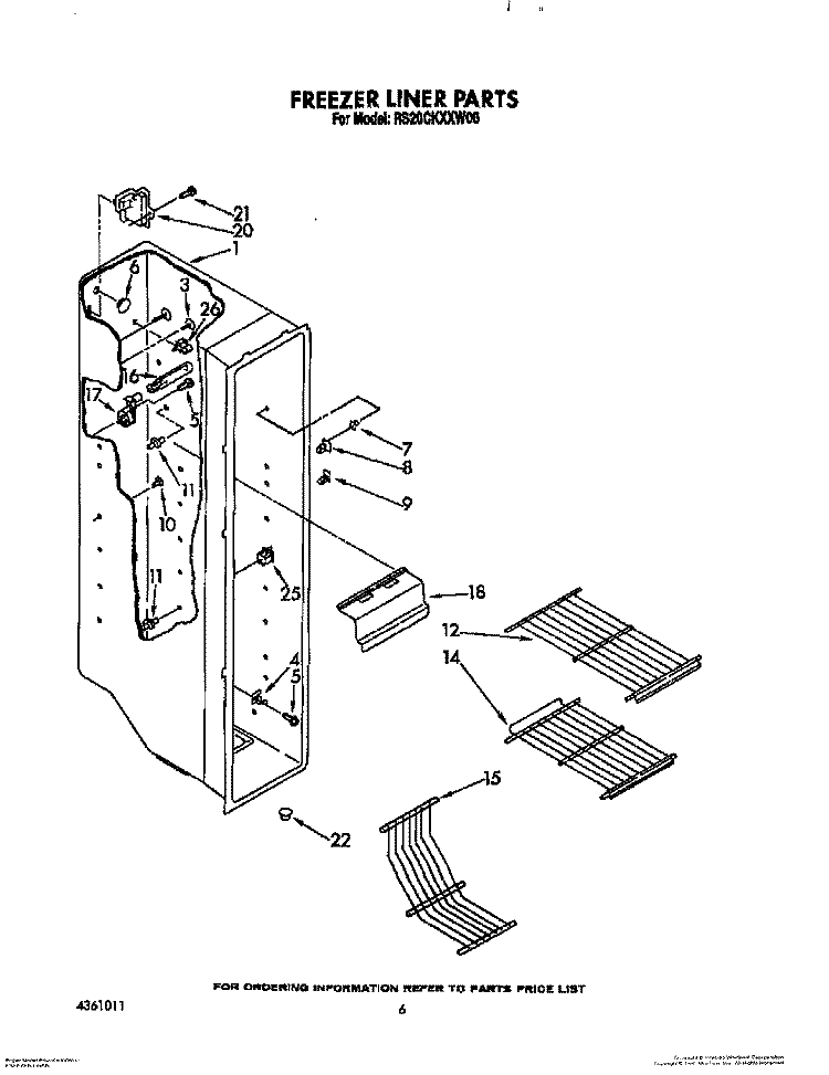 FREEZER LINER Diagram and Parts List for RS20CKXXW00  Roper Refrigerator