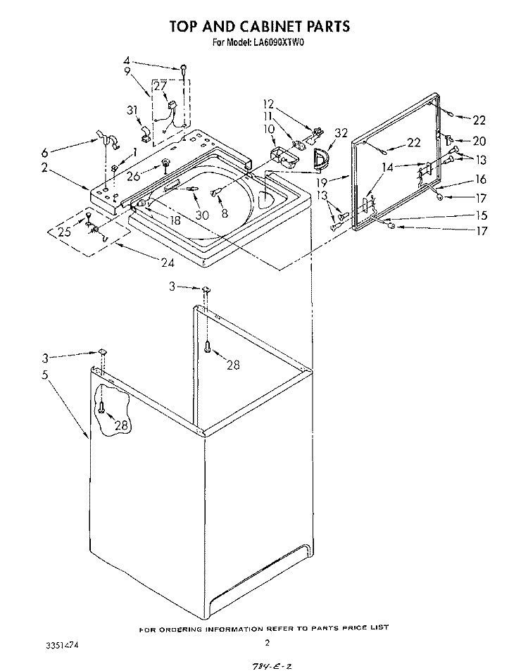 TOP AND CABINET , LITERATURE AND OPTIONAL Diagram and Parts List for LA6090XTM0  Whirlpool Washer