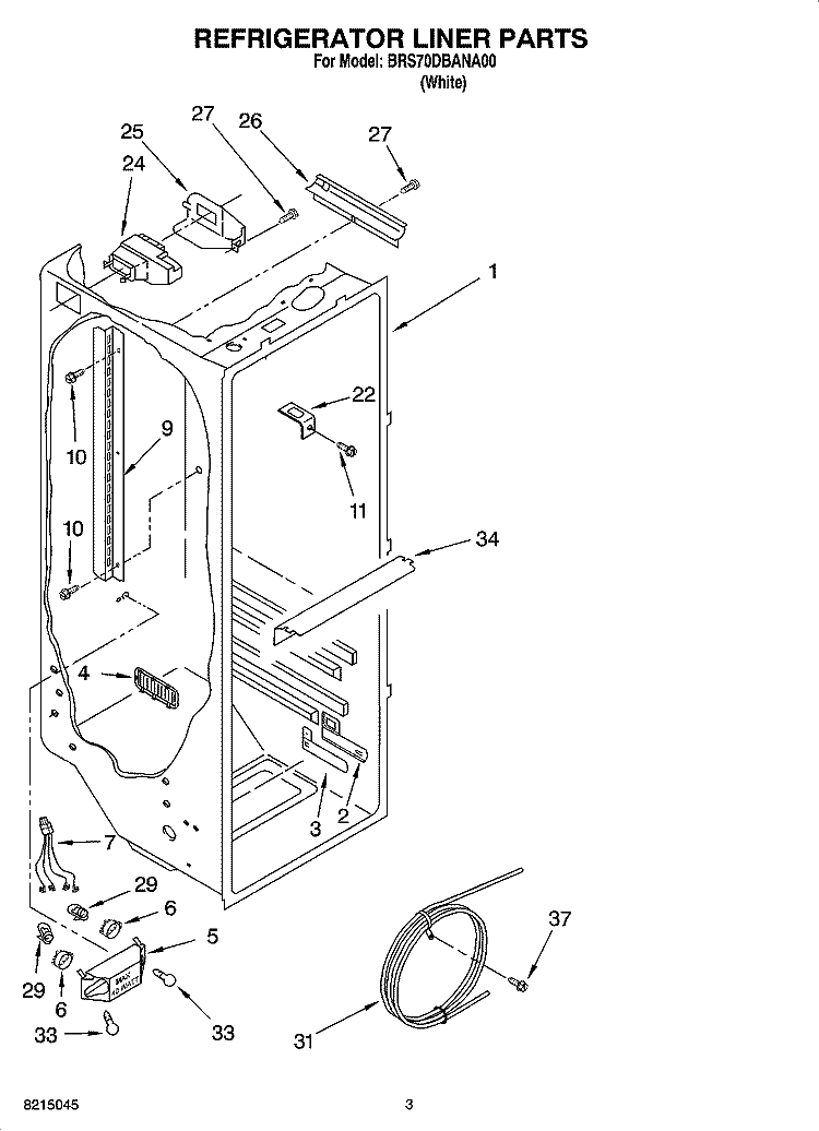 REFRIGERATOR LINER PARTS Diagram and Parts List for BRS70DBANA00  Whirlpool Refrigerator