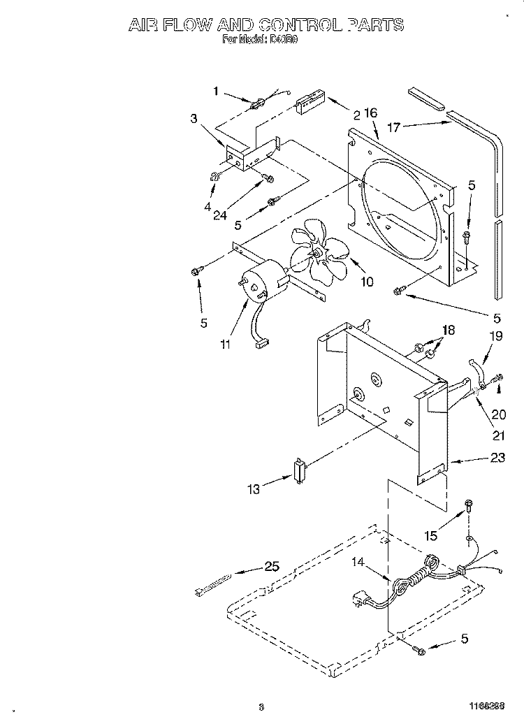 AIRFLOW AND CONTROL Diagram and Parts List for D40B0  Whirlpool Dehumidifier