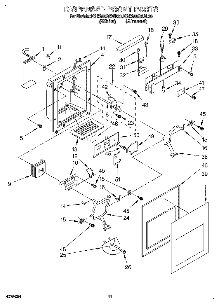 DISPENSER FRONT Diagram and Parts List for KSRS22QAAL20  KitchenAid Refrigerator
