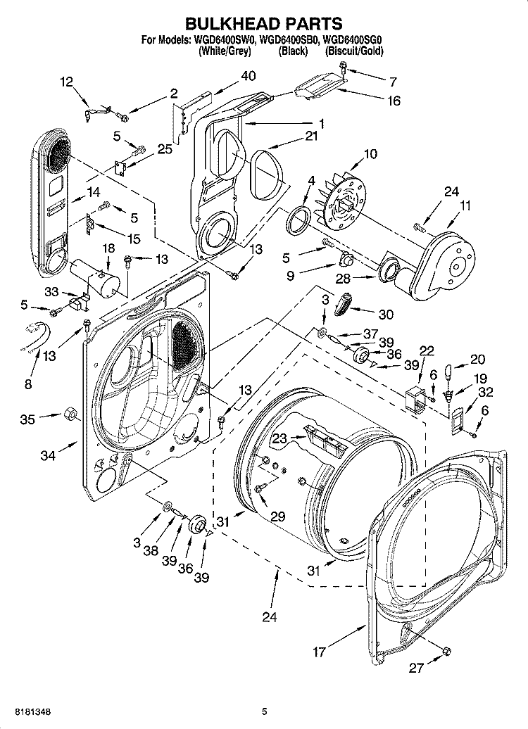 BULKHEAD PARTS Diagram and Parts List for WGD6400SB0  Whirlpool Dryer