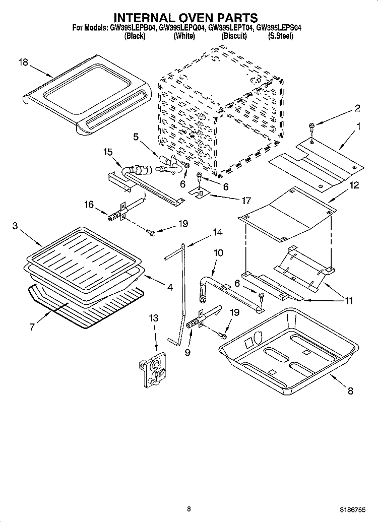 INTERNAL OVEN PARTS Diagram and Parts List for GW395LEPS04  Whirlpool Range