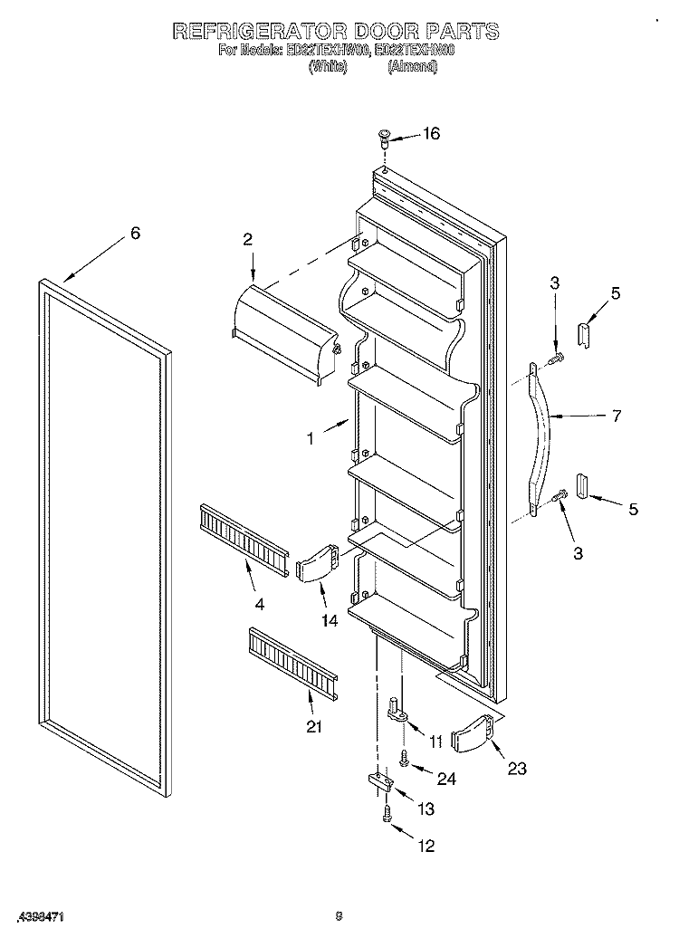 REFRIGERATOR DOOR Diagram and Parts List for ED22TEXHW00  Whirlpool Refrigerator