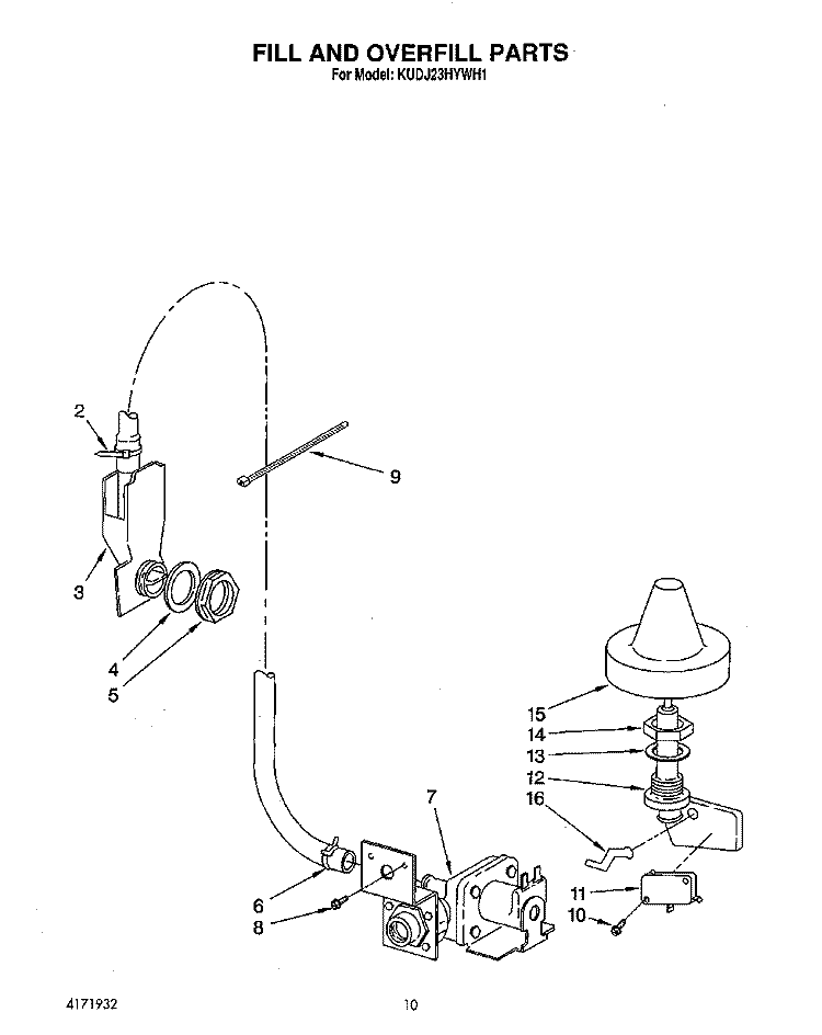 FILL AND OVERFILL Diagram and Parts List for KUDJ23HYWH1  KitchenAid Dishwasher
