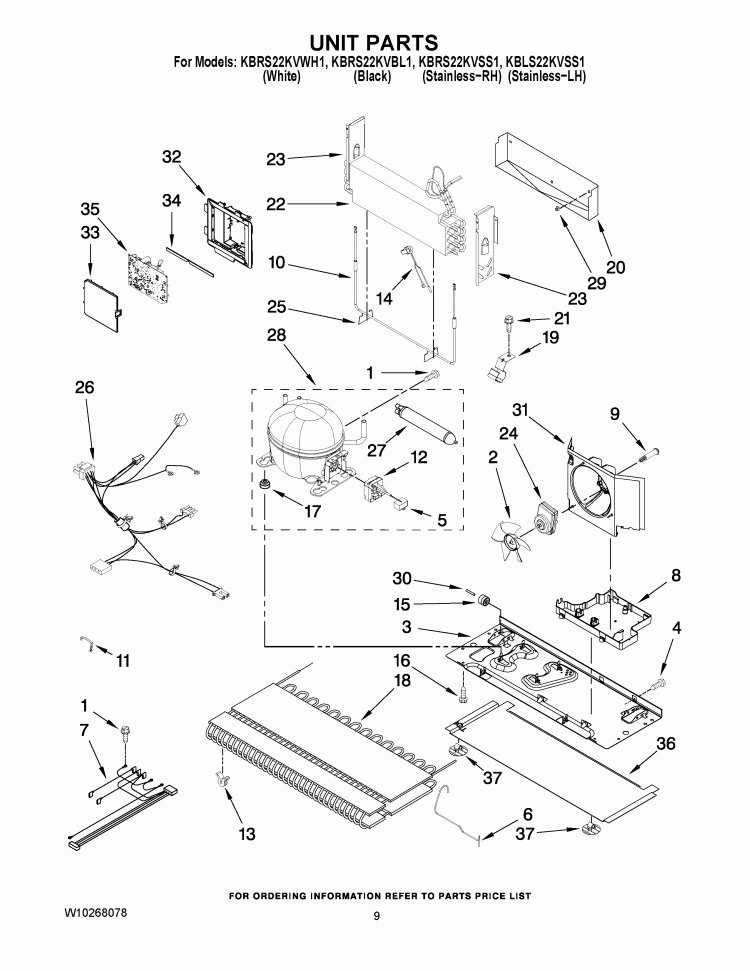 UNIT PARTS Diagram and Parts List for KBRS22KVBL1  KitchenAid Refrigerator