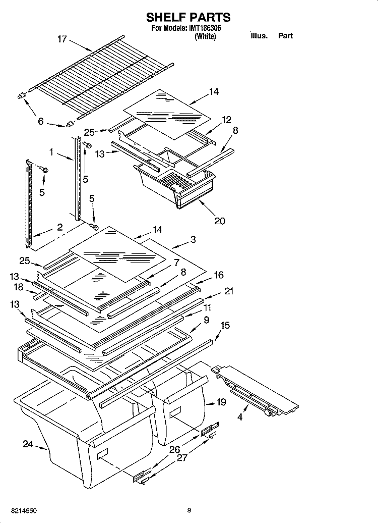 SHELF PARTS, OPTIONAL PARTS Diagram and Parts List for IMT186306  Inglis Refrigerator
