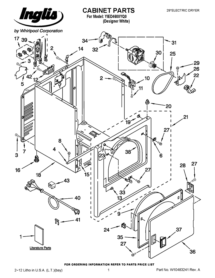 CABINET PARTS Diagram and Parts List for YIED4600YQ0  Inglis Dryer
