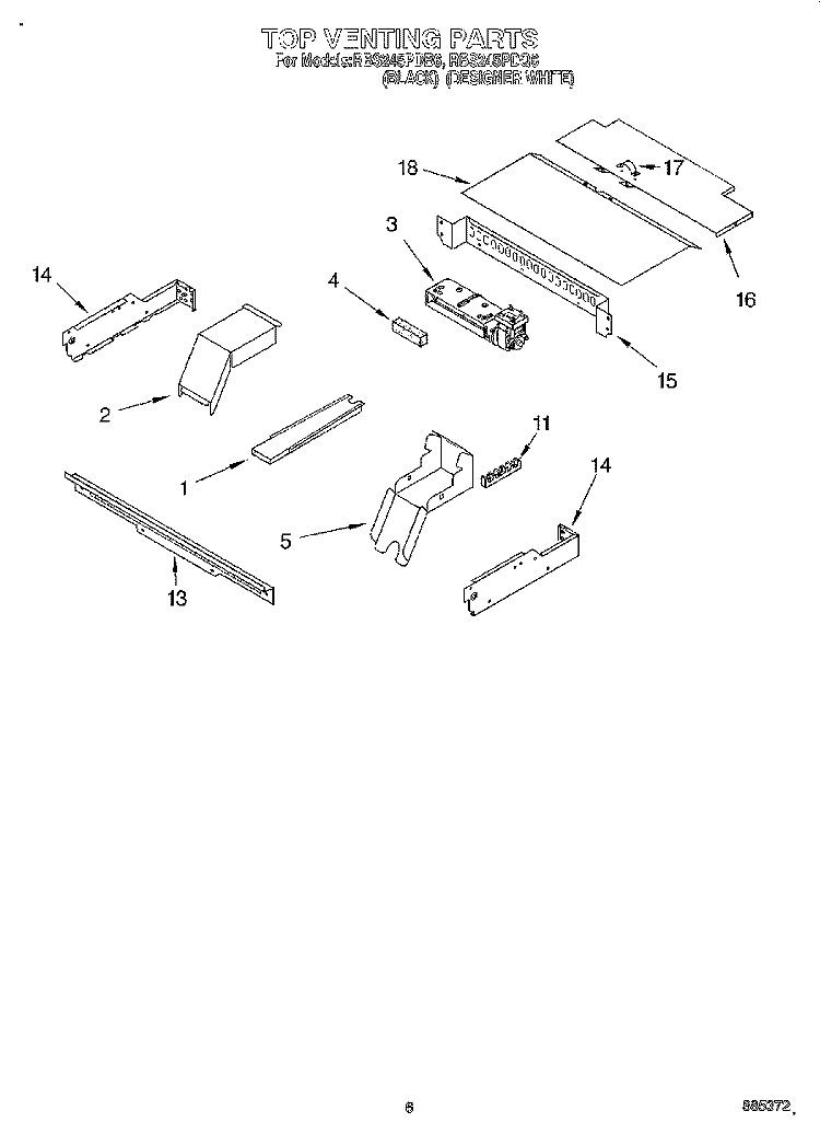 TOP VENTING Diagram and Parts List for RBS245PDB6  Whirlpool Wall Oven