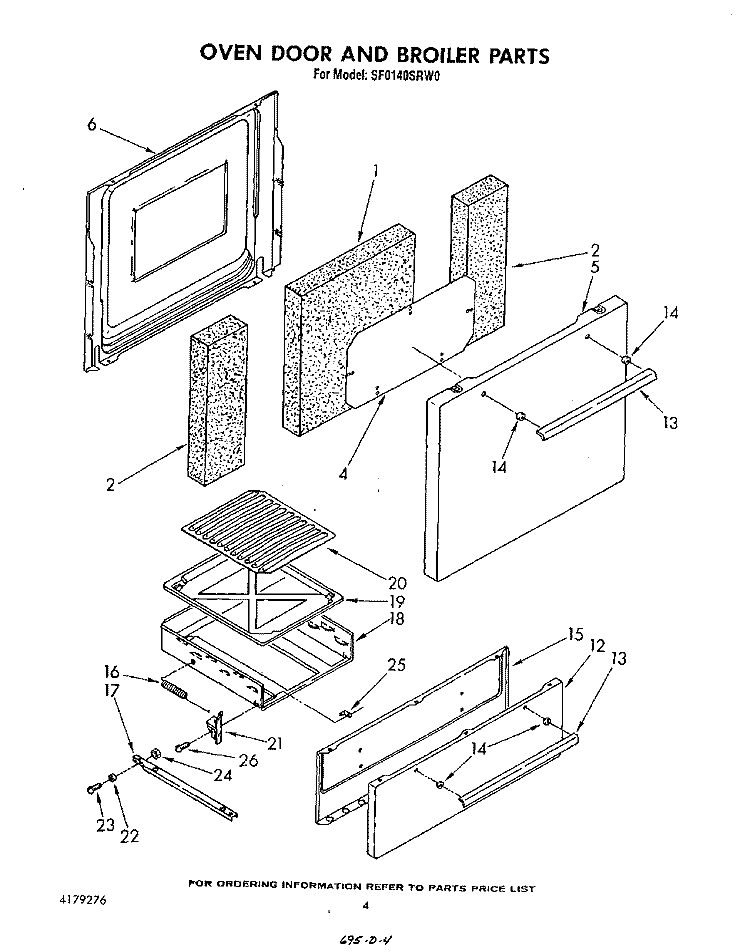 OVEN DOOR AND BROILER Diagram and Parts List for SF0140SRW0  Whirlpool Range