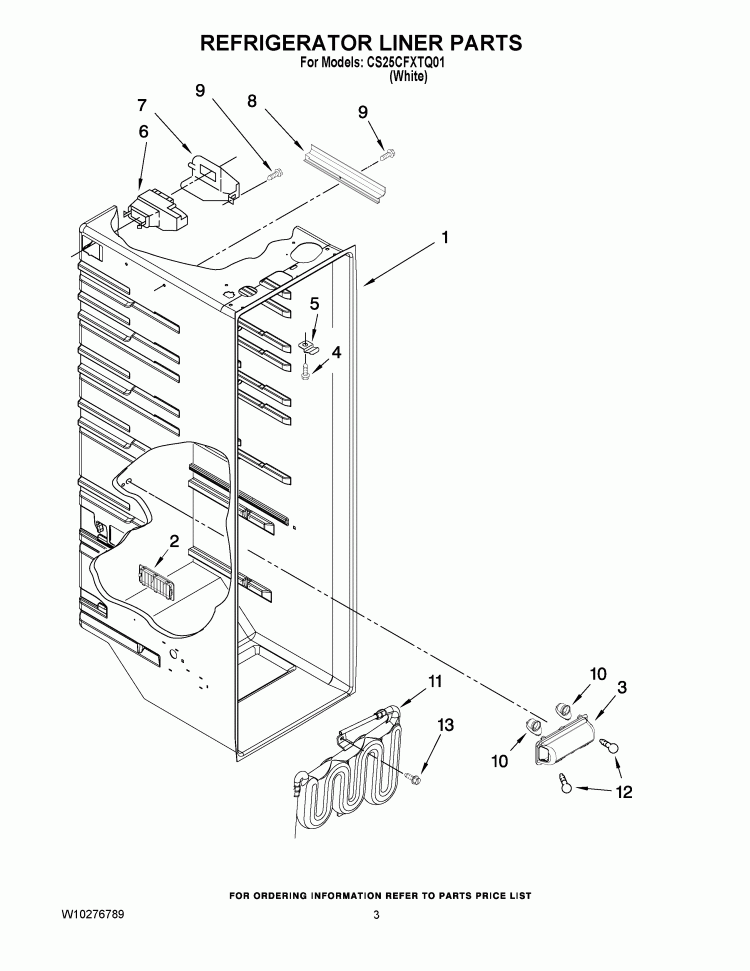 REFRIGERATOR LINER PARTS Diagram and Parts List for CS25CFXTQ01  Crosley Refrigerator