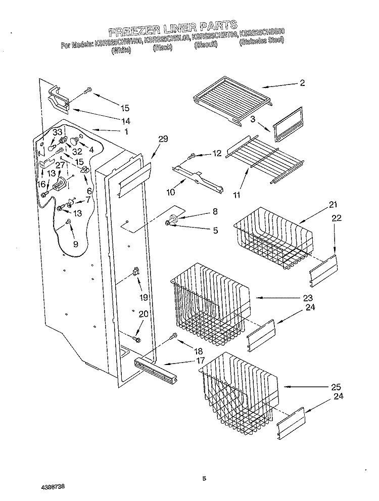FREEZER LINER Diagram and Parts List for KSRS25CHWH00  KitchenAid Refrigerator