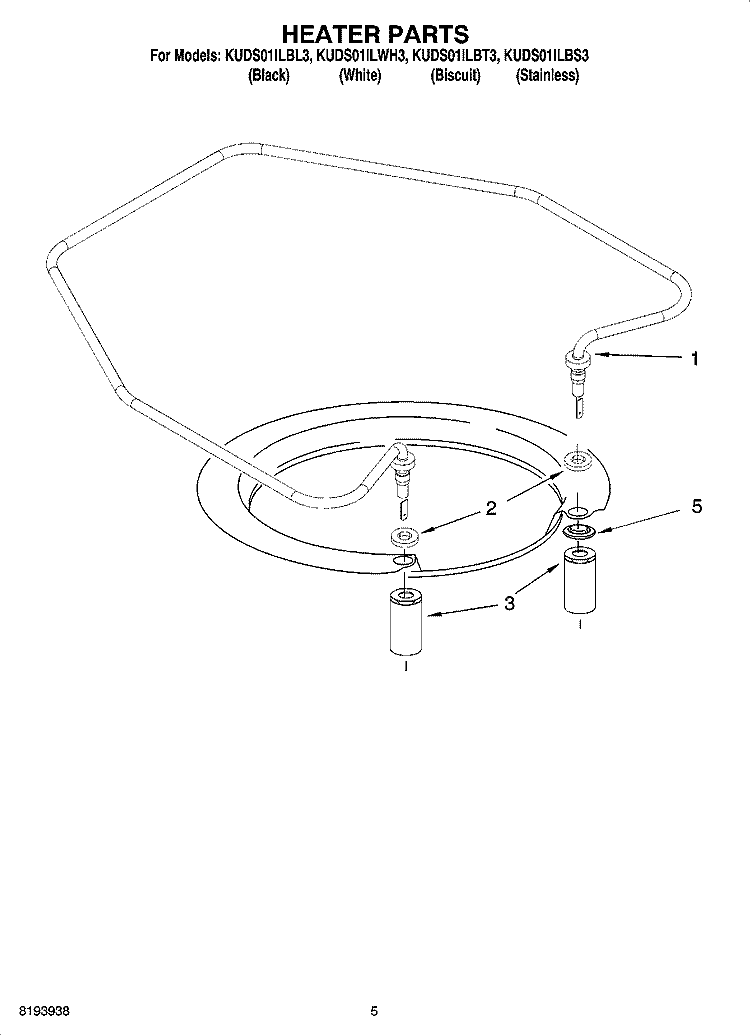 HEATER PARTS Diagram and Parts List for KUDS01ILBT3  KitchenAid Dishwasher